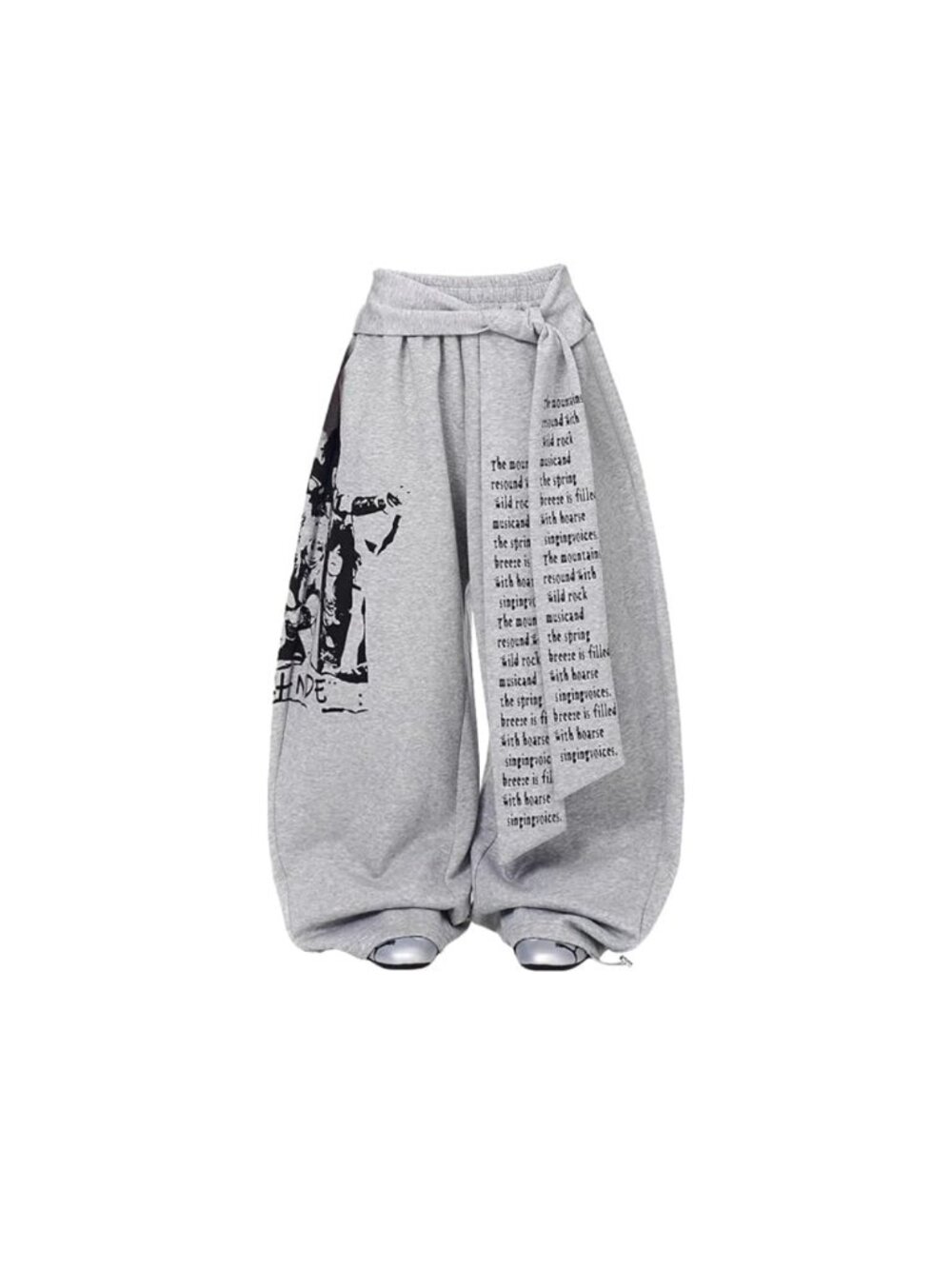 Oversized Graphic Print Sweatpants Elastic Waist Cinched Bottom Streetwear